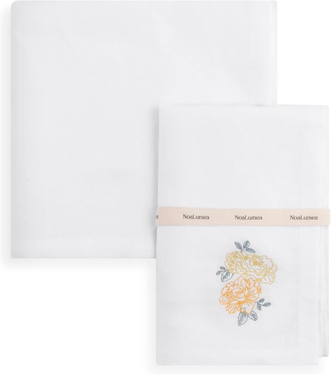 White Linen Napkins Set of 4-100% Pure Linen Embroidered Dinner Napkins, Washable Reusable, 19 x 19 Inch for Spring Summer Mother's Day - Botanical Embroidery (Rose Garden Collection) - Image 9