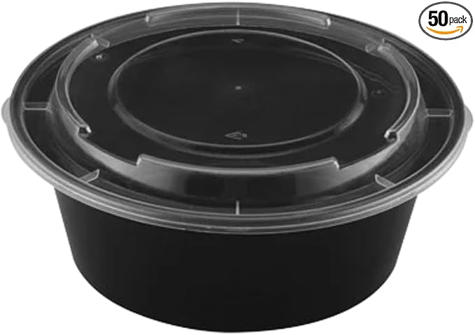 [48 oz Round Meal Prep Containers with Lids – BPA-Free Food Storage Containers, Bento Box for Restaurant & Catering Use, Stackable, Microwave, Dishwasher, Freezer Safe – 50 Pack by ProTakeOut