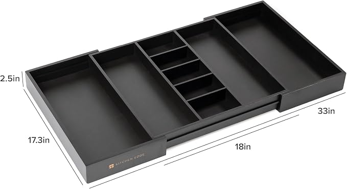 Utensil & Junk Drawer Organizer, 19-33 in, Black Bamboo | Food-safe contract grade, 100% sustainable wood, non-slip, adjustable - Image 8