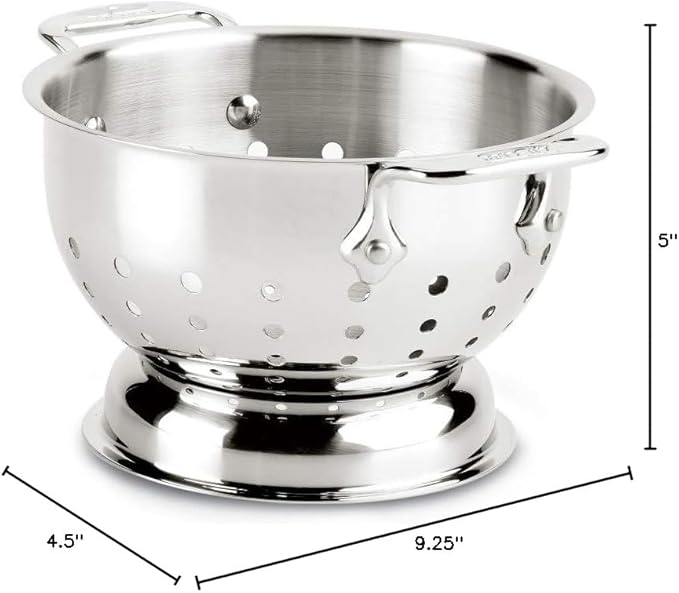 All-Clad Tools and Accessories Stainless Steel Colander 1.5 Quart Strainer, Pasta Strainer with Handle, Pots and Pans Silver - Image 5