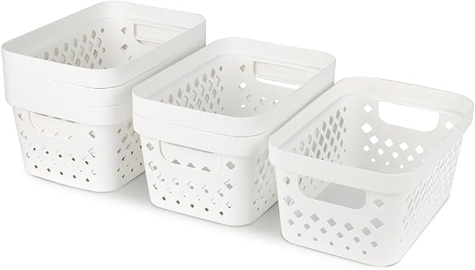 Glad Plastic Baskets for Organizing, Set of 6 | Pantry Storage for Under Counter, Linen Closet, and Bathroom | Nesting Shelf Bins with Handles, 1 Gallon, White - Image 6