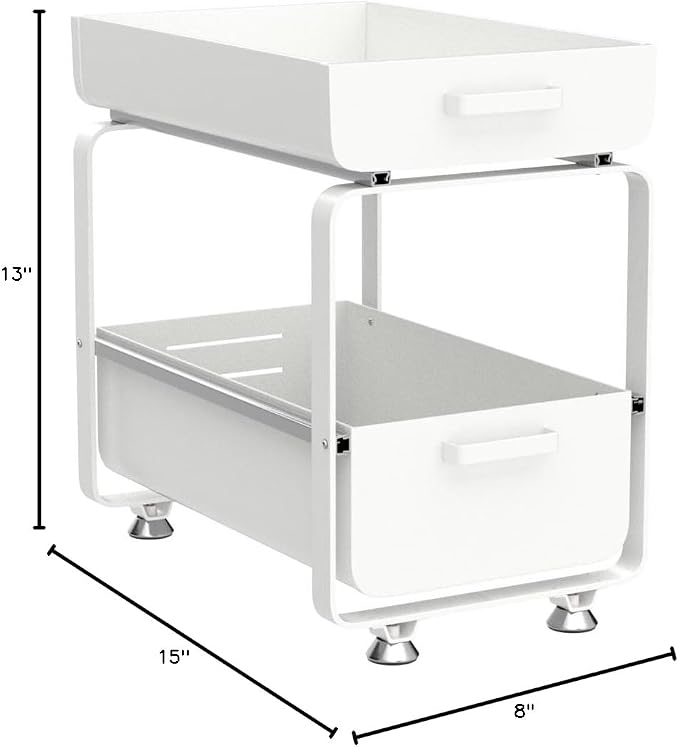 nun 2-Tier Under Sink Kitchen Cabinet Organizer with Sliding Storage Drawer,White,10.23inW x 16.33inD x 15.94inH - Image 2