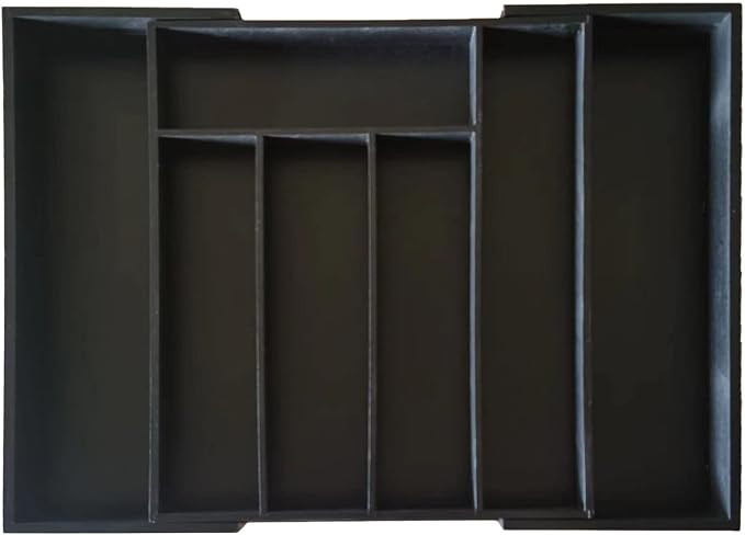 MASS DYNAMIC Cutlery Drawer Organiser, Expandable Bamboo Cutlery Tray for Kitchen Utensil, Adjustable Silverware and Flatware Holder, 7 Slots Storage for Spoons Forks Knives (Black) - Image 7