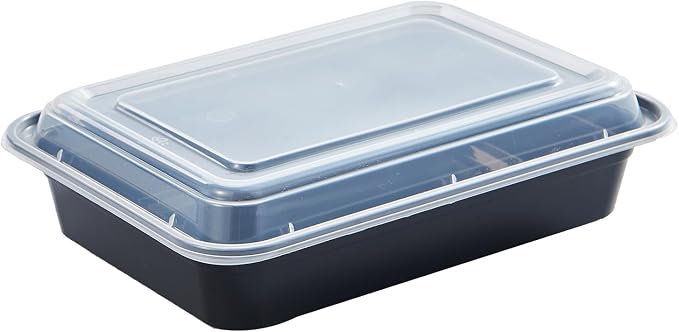 CIAO! Heavy Weight 28oz Injection Molded Microwavable Black Rectangular Food Container with Lid (150/case) - Image 9