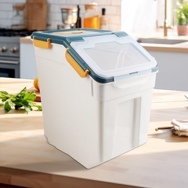 2 Pack 50 lb Airtight Flour Storage Containers with Wheels, Blue | Large Rice Bin, Seal Locking Lid, BPA-Free, Includes Measuring Cup & Scoop, Kitchen Organization - Image 6
