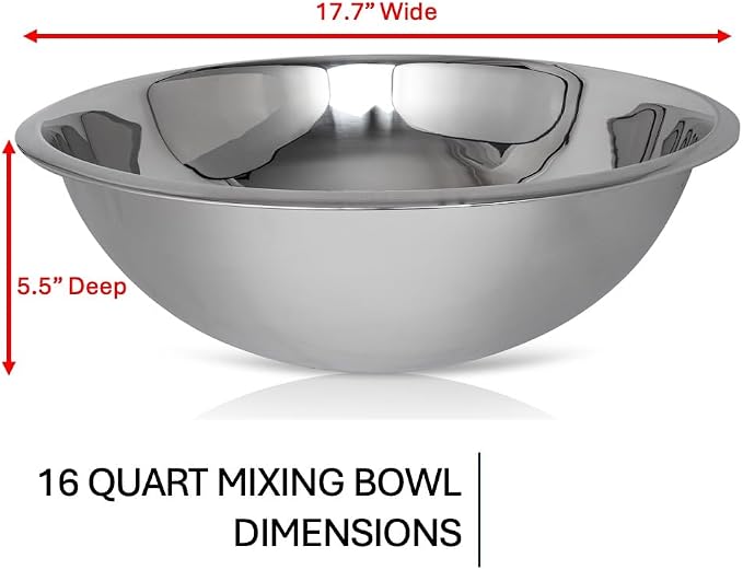 16 Quart Large Stainless Steel Mixing Bowls Set, 3-Pack, Nesting Bowls | Extra Large Commercial Grade Metal Bowls for Meal Prep, Baking, Serving, Food Storage. Rustproof & Dishwasher Safe - Image 7