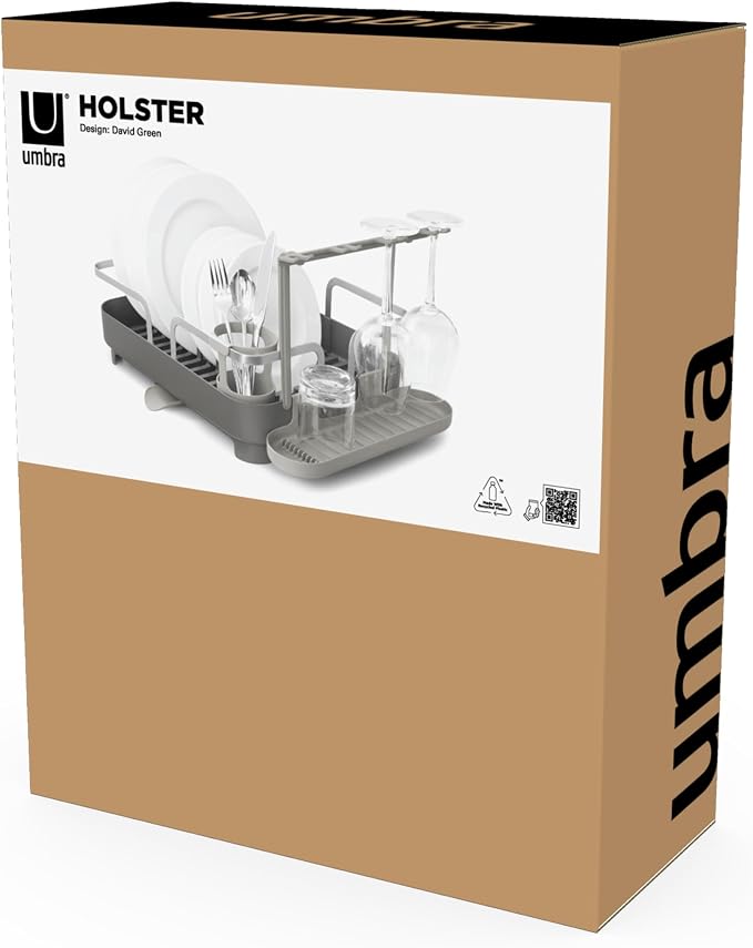 Umbra Holster Dish Rack– Molded Plastic Dish Drying Rack with Drainage Spout, Charcoal - Image 19