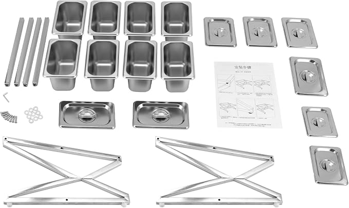 Expandable Stainless Steel Spice Rack Set ,13.98"-25.59" Adjustable Countertop Seasoning Containers, 2-Tier Inclined Organizer Shelf w/ 8 1/9 Pans for Sauce Ingredients Fruits Toppings (8 Pans) - Image 7