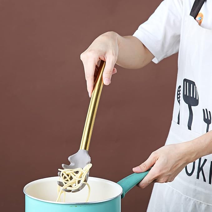 Gold Spaghetti Spoon, Berglander Non-stick Silicone Pasta Server With Titanium Gold Plating Handle, Spaghetti Server For Cooking, Pasta Fork, Noddle Fork, Dishwasher Safe, Easy to Clean - Image 7