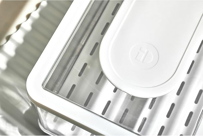 iDesign Large Fridge Produce Bin, Clear/White | Removable Drainage Tray, With Lid - Image 7