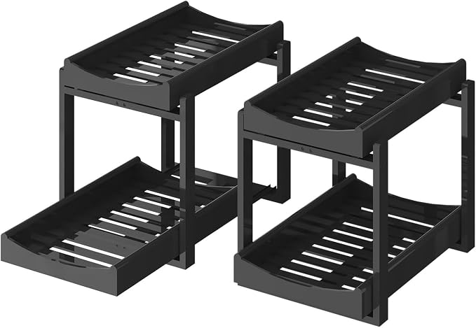 MHXW SXPN Bamboo Under Sink Organizer, 2 Pack Pull Out Cabinet Organizer | 2 Tier Vertical Smooth Slide Out Undersink Storage Shelf | Multi-Purpose Organizer Shelves for Kitchen Bathroom Medicine - Image 9