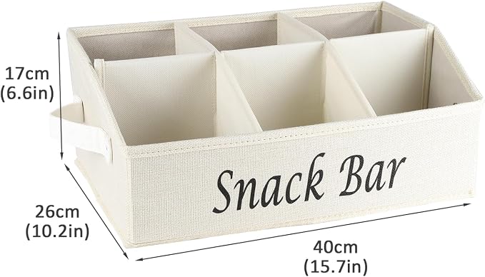 Snack Organizer for Countertop, Fabric Snack Organizer with Handles, 6 Compartment Snack Box Container Snack Basket, Snack Bar Station Organizer, Kitchen Pantry Organizer and Storage - Beige - Image 7