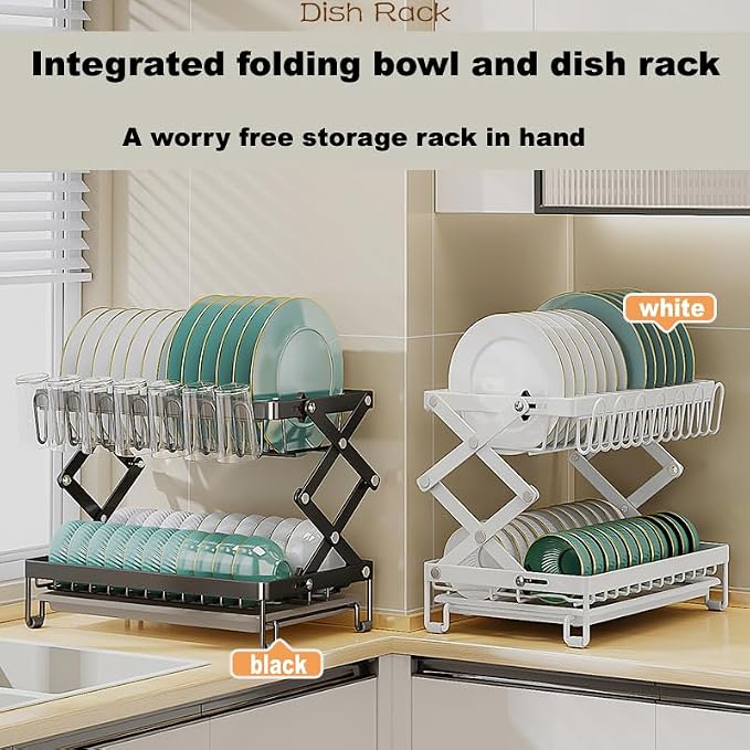 Good Grips Carbon Steel Fold Flat Dish Drying Rack, 2-Tier, with Drainboard, for Kitchen Counter, Collapsible (White) - Image 9