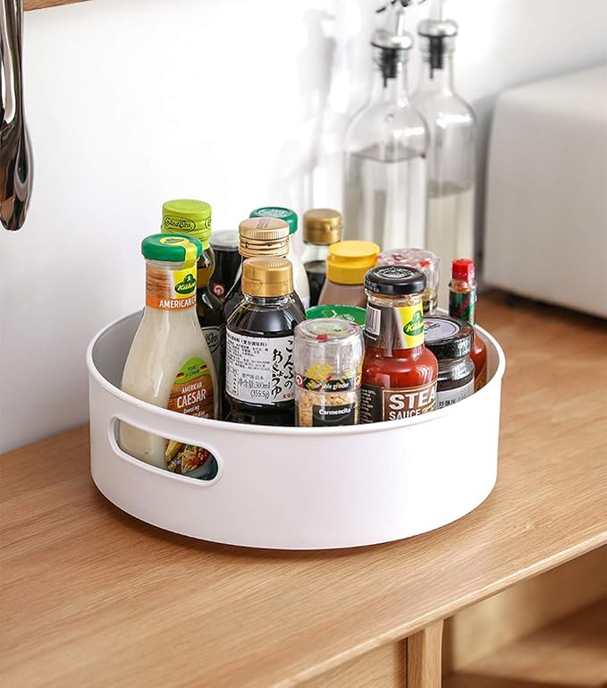 Lawei 2 Size Lazy Susan Turntable with Handle - 9 Inch 12 Inch Storage Turntable Pantry Cabinet Organizer Rotating Turntable Organizer for Spices, Condiments, Baking - Image 8