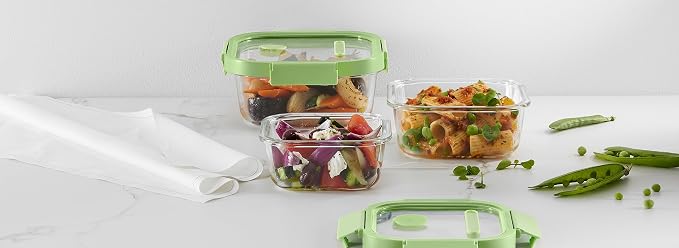 Lékué x3 Square Glass Food Containers with Airtight Lids & Steam Valves - 3pc Set - Borosilicate Glass & 100% Platinum Silicone Dishes for Storage & Cooking - Microwave, Freezer & Dishwasher Safe - Image 6