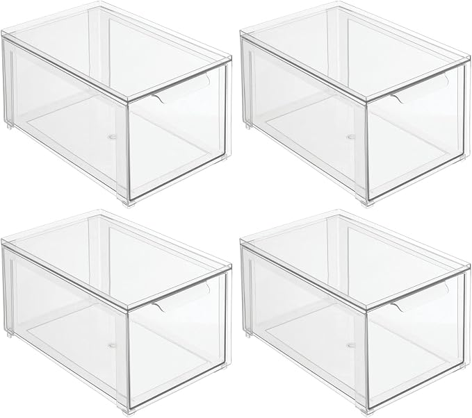 mDesign Plastic Stackable Bathroom Storage with Pull Out Bin Organizer Drawer for Cabinet, Vanity, Shelf, Cupboard, Cabinet, or Closet Organization - Lumiere Collection - 4 Pack - Clear - Image 8