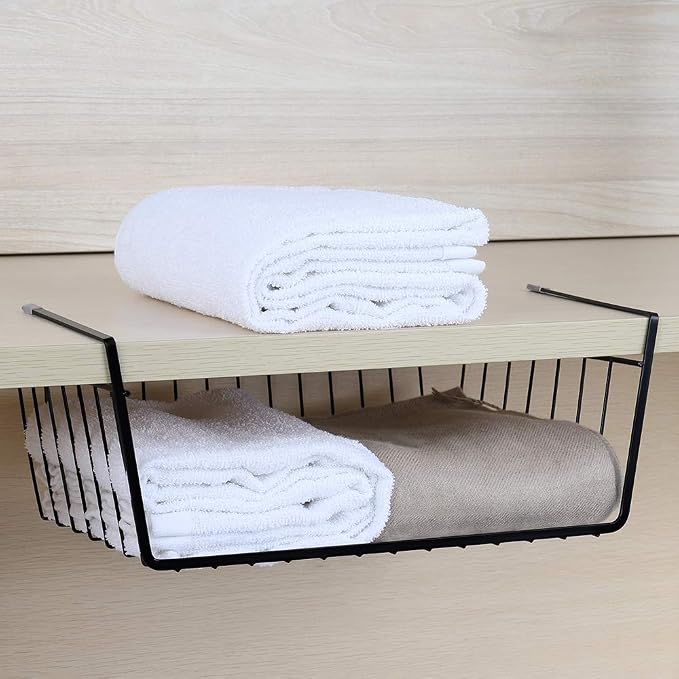 Neala Under Shelf Basket 4 Pack Hanging Under Shelf Storage Organizer Black Metal Wire Grid Under Table Shelf Storage Basket Rack for Pantry Cabinet Desk Bookshelf Office Closet - Image 7