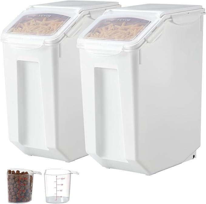 VEVOR Rice Storage Container, 4.5Gallon/20L x2 Capacity Large Dog Food Dispenser Bin, Kitchen Ingredient Grain Cereal Flour Bin, Pet food Containers with Wheels, 2 Measuring Cups, Airtight Lid, 2 Pack - Image 10