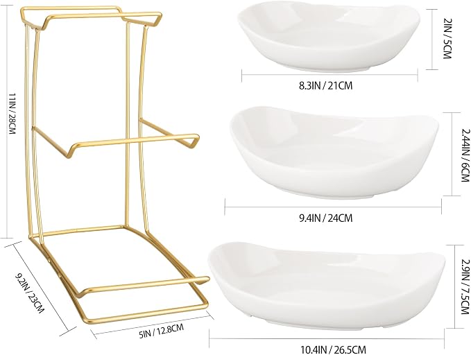 3 Tier Ceramic Fruit Bowls for Kitchen Counter with Metal Rack, Fruit Basket with Stand, Porcelain Bowls for Fruit Vegetable Bread Candy Snack Nuts Dessert Cake Tray (White 3 Layer) - Image 6