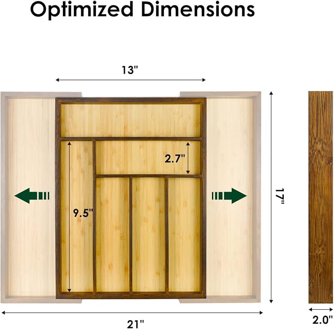 Bamboo drawer organizer, utensil holder, silverware organizer, and adjustable cutlery tray with drawer dividers, for kitchen, office desk, and bathroom storage (Vintage Brown) - Image 5