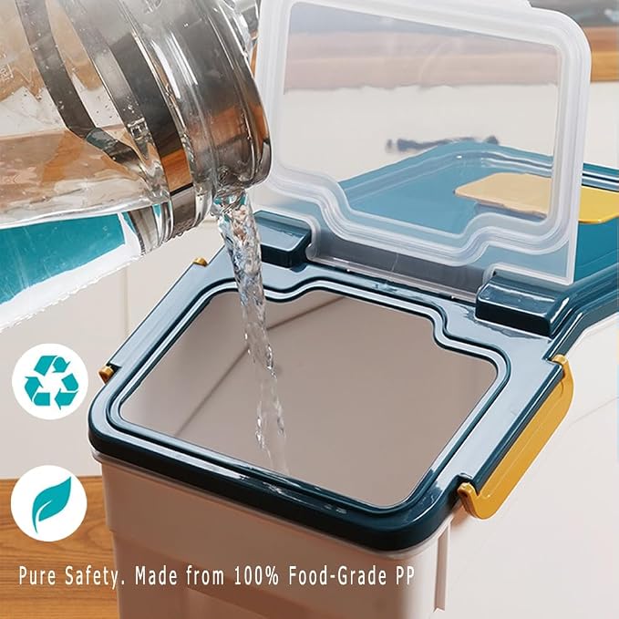 Large Flour Storage Container Bin 25lb, 2Pack Airtight Rice Storage Containers with Measuring Cup&Scoop, BPA Free with Wheels Seal Locking Lid for Flour, Rice, Grain (50LBS Total, Blue) - Image 7