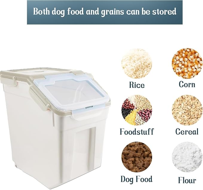 RUIAN 2Pcs Large Flour Storage Container Bin 50Lb Airtight Rice Storage Containers with Wheels Seal Locking Lid, BPA Free with Measuring Cup&Scoop for Flour, Rice, Grain 100LBS Total (Grey) - Image 9