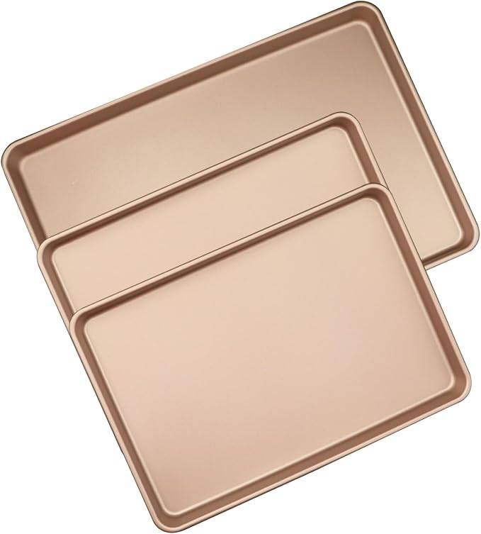 3-Pack Nonstick Carbon Steel Baking Sheet Set | Heavy Duty 0.8mm Cookie Sheets - Large 17.8"x12" & 2 Medium 15.7"x10.8" Commercial Gold Pans for Oven, Roasting & Toaster - Image 8