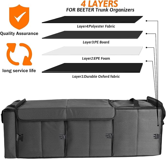 Large Trunk Organizer with Portable Leakproof Cooler Bag,Foldable Cover,Adjustable Securing Straps,Collapsible Trunk Organizer for Suv Car Truck Sedan (4-in-1 with Cooler) - Image 9