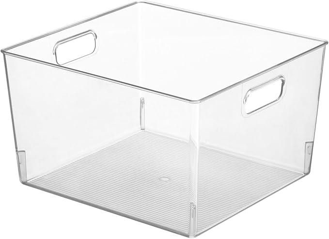 mDesign Large Modern Stackable Plastic Storage Organizer Bin Basket with Handles for Bathroom Vanity Organization - Shelf, Cubby, Cabinet, or Closet Organizing Decor - Ligne Collection - 4 Pack, Clear - Image 8