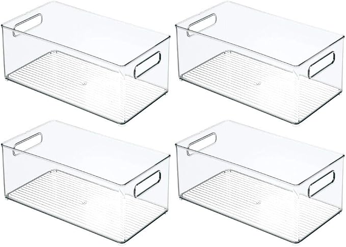 mDesign Plastic Bathroom Storage Container Bins w/ Handles - Closet, Cabinet, Vanity, Cupboard Shelf Organization, Hair Tools Accessory Organizer - Ligne Collection; Clear, 14.6x8.1x6 (Pack of 4) - Image 10