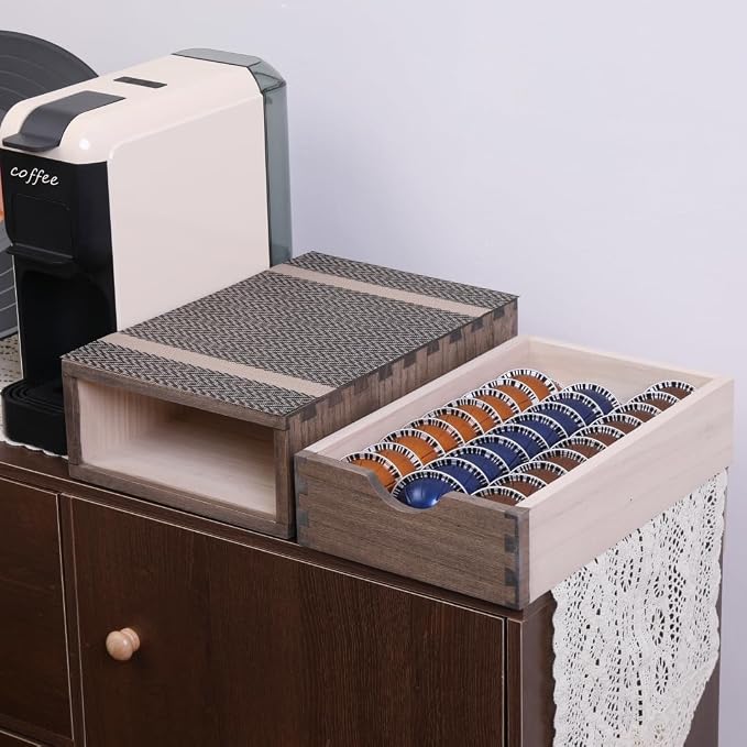 DDYURI Coffee Pod Holders 1-Layer 1-Drawer Dark Brown (CF1D1C-DK) - Image 9