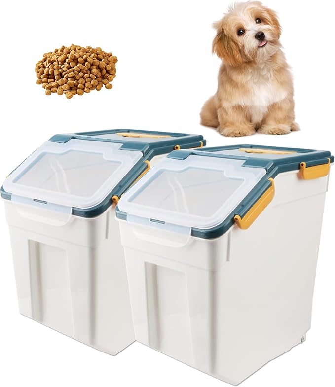 AnRui Rice Storage Container 50LB, Airtight Flour Storage Containers, Plastic Cereal Grain Dispenser Organizer Pet Food Storage Bin with Lid, Measuring Cup, Scoop, Blue, 2Pcs,Total Capacity:100LB - Image 8