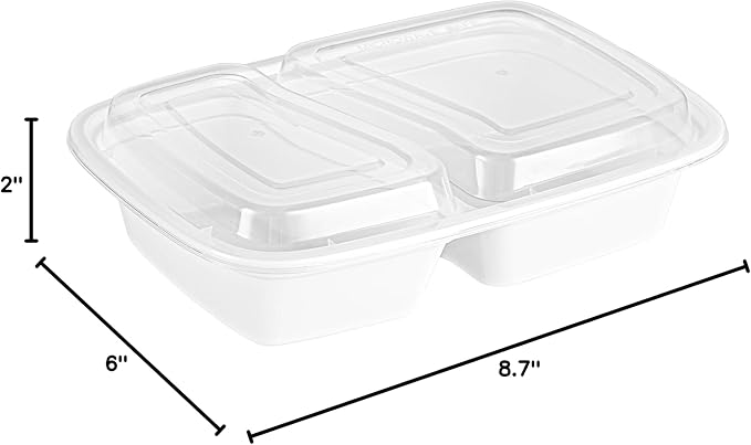 Asporto 32 Ounce Compartment Take Out Boxes, 50 Microwavable Meal Prep Containers - 2 Compartments, With Clear Plastic Lids, White Plastic Food Containers, Do Not Contain BPA - Restaurantware - Image 16
