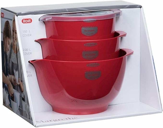 Rosti Margrethe Mixing Bowl Set with Lids – Danish Design Kitchen Prep Bowls with Non-Slip Base Ring & Pour Spout, Durable DuRostima Plastic – Red (2L / 3L, 4-Piece) - Image 5