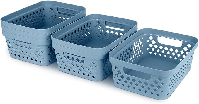 Glad Plastic Storage Basket Set, Value Pack of 6 | Open Storage Bins for Shelves, Bathroom, Pantry, Closet | Nesting Organizer Boxes with Handles, 2 Gallon, Marina Blue - Image 6