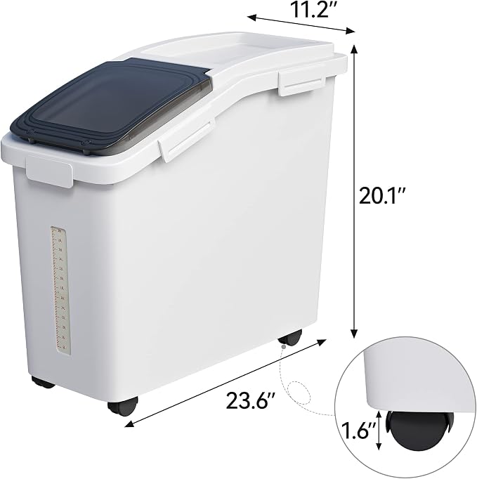 YITAHOME 50L/90lb Large Ingredient Flour Storage Bin, Commercial 11.4-Gallon Rice Storage Container 280 Cups Bulk Flour storage Bins with Wheels,Scoop,Lid and scale, Rice Bin for Kitchen, White - Image 5