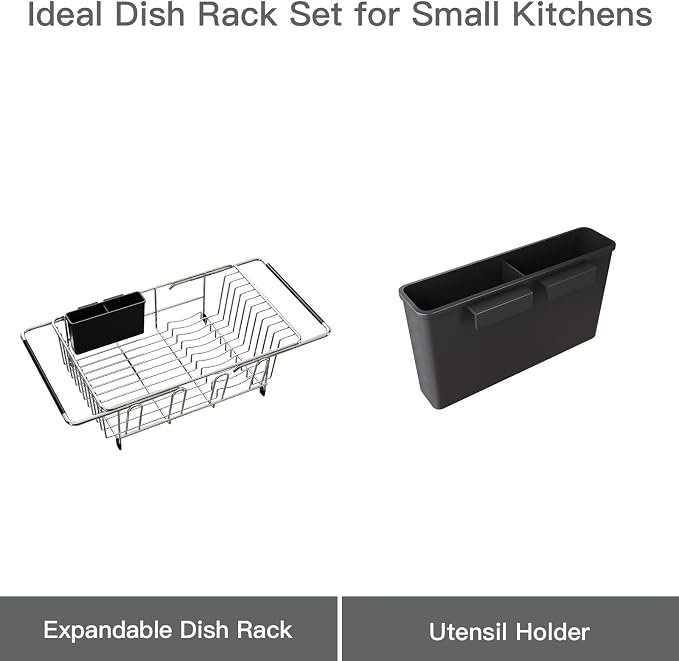 Dish Drying Rack Over The Sink with Adjustable Utensil Holder | Expandable Stainless Steel Dish Drainer for Small Kitchen, Apartment, RV, Counter Space Saving, Perfect Fit, Rustproof - Image 9