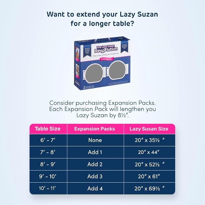 Light Gray- The Lazy Susan Revolution - The First Patented Lazy Susan Turntable Expandable for Rectangular & Oblong Tables - Kitchen & Dining Tables - Great Gift! Parties & Gatherings - Image 7