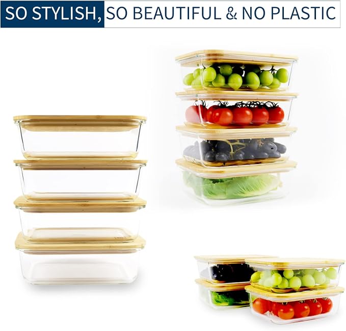 Glass Food Storage Containers with Bamboo Lids (4-Pack, 36oz) Airtight, Leakproof, BPA-Free Borosilicate Glass Meal Prep Containers – Eco-Friendly, Oven/Microwave/Freezer Safe-Plastic-Free & Reusable - Image 9