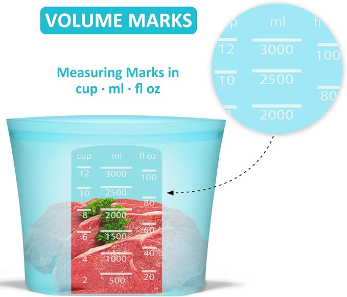 Reusable Food Storage Bags Extra Large, 0.8 Gallon/101 fl.oz/3000 ml, 4 Pack 100% Silicone Food Storage Bags Stand-Up Wide-Mouth Zip-Lock for Large Items, Freezer Microwave Oven Dishwasher Safe, Blue - Image 7