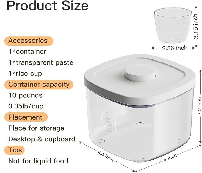 10 Lbs Storage Container Bin Rice Dispenser with Measuring Cup Food Cereal Container Bins Household for Kitchen Pantry Organization | 5Qt/5kg Rice Dispenser Food Cereal Container Bins Household for Kitchen Pantry Organization - Image 9