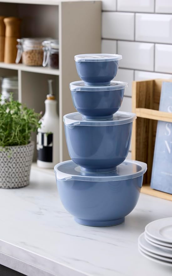 Rosti Margrethe Set of 4 Plastic Mixing Bowls - 4 Lids Included - Airtight Salad Bowls - Airtight Salad Bowls - 0.25 Litre, 0.5 Liter, 1.5 Litre and 3 Litre, Pastel Blue - Image 2