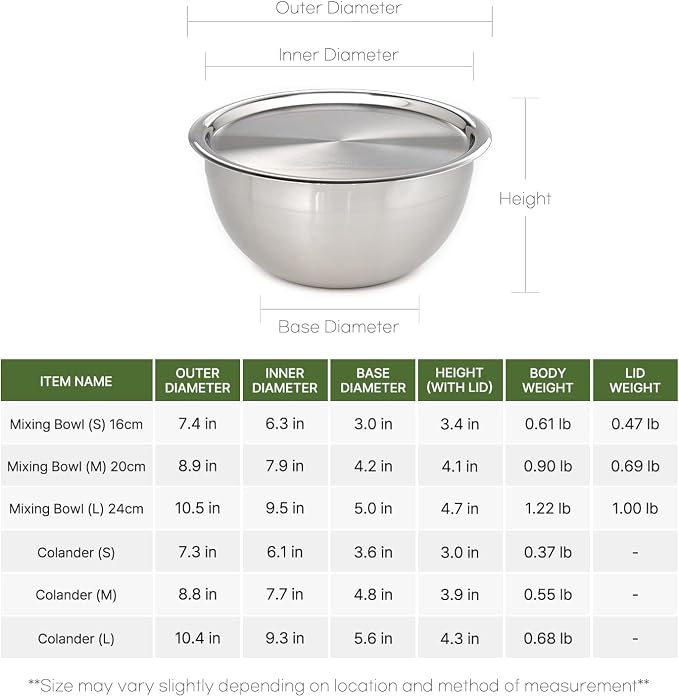 Mixing Bowl + Colander Stainless Steel Food Storage Containers with Lids Set 3 Bowls 3 Lids 3 Colanders Kitchen Appliances Dishwasher Safe Premium South Korea - Image 9