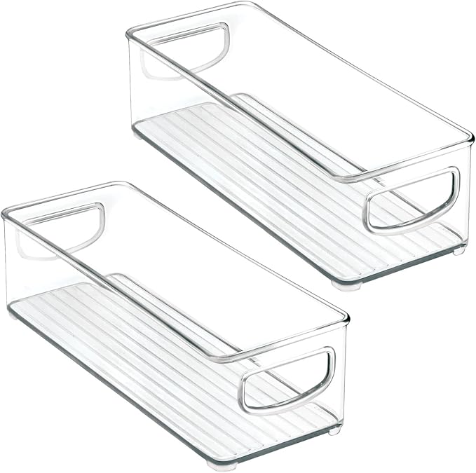 mDesign Plastic Bathroom Storage Container Bins w/ Handles - Closet, Cabinet, Vanity, Cupboard Shelf Organization, Hair Tools Accessory Organizer - Ligne Collection; Clear, 10x4x3 (Pack of 2) - Image 10
