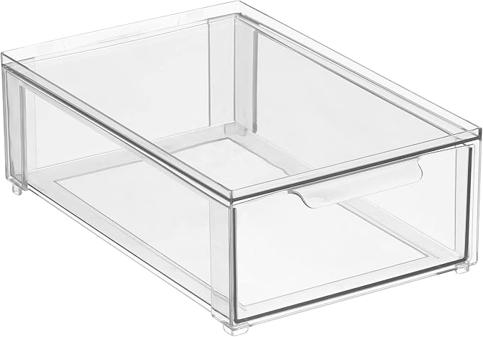 mDesign Plastic Stackable Bathroom Storage Organizer Bin Containers with Front Pull Drawer for Bathroom Countertop, Vanity, Closet Shelves - Holder for Beauty Accessories - Lumiere Collection - Clear - Image 8