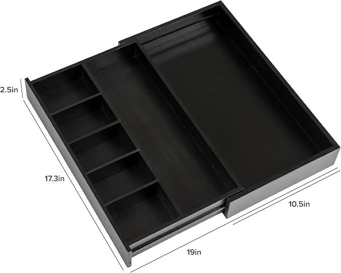 Utensil & Junk Drawer Organizer, 10.5-19 in, Black Bamboo | Food-safe contract grade, 100% sustainable wood, non-slip, adjustable - Image 8