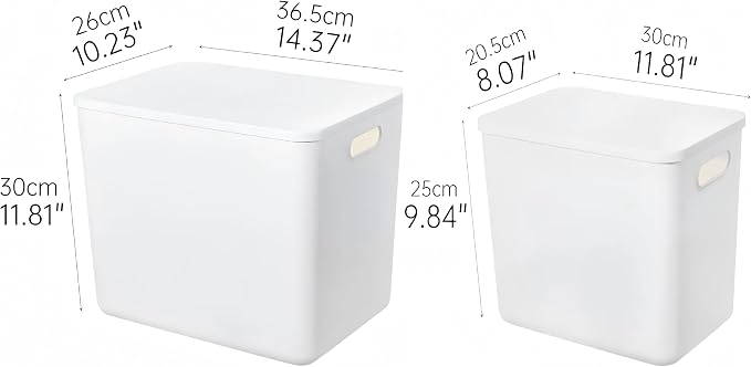 6 Piece Plastic Storage Baskets Boxes with Lids,14.4×10.2×11.8 Inch Stackable Organizing Bins with Handles,White Versatile Containers for Pantry,Bathroom,Closet Shelves Desktop (White, 4XXL+2XL) - Image 7