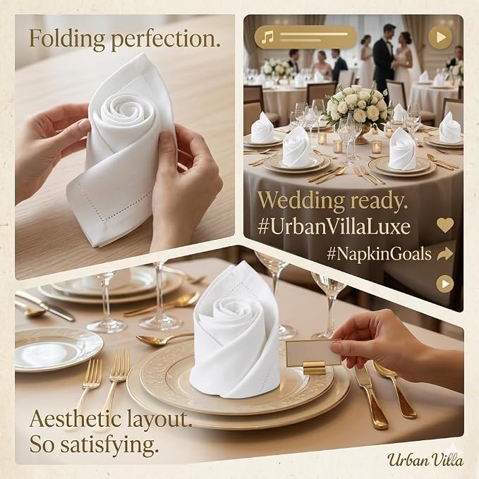 Urban Villa Cloth Napkins White Dinner 100% Cotton 18x18 Inches (Set of 6) - Image 9