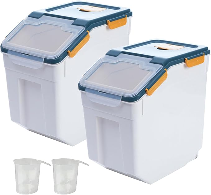 50 lbs Flour Storage Container, 2 Pack Rice Storage Container with Measuring Cup & Scoop, Pet Food Storage Container Dog Cat Food Bin, Blue - Image 8