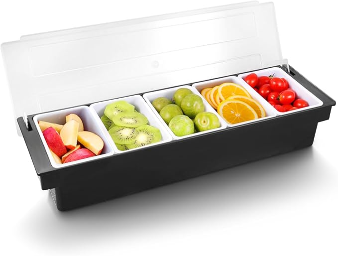 WICHEMI Ice Chilled Condiment Caddy with 5 Removable Trays and Lids | Condiment Container, Taco Bar Serving Tray, Fruit & Garnish Trays Serving Platter for Salad, Party Supplies & Bar Accessories - Image 8